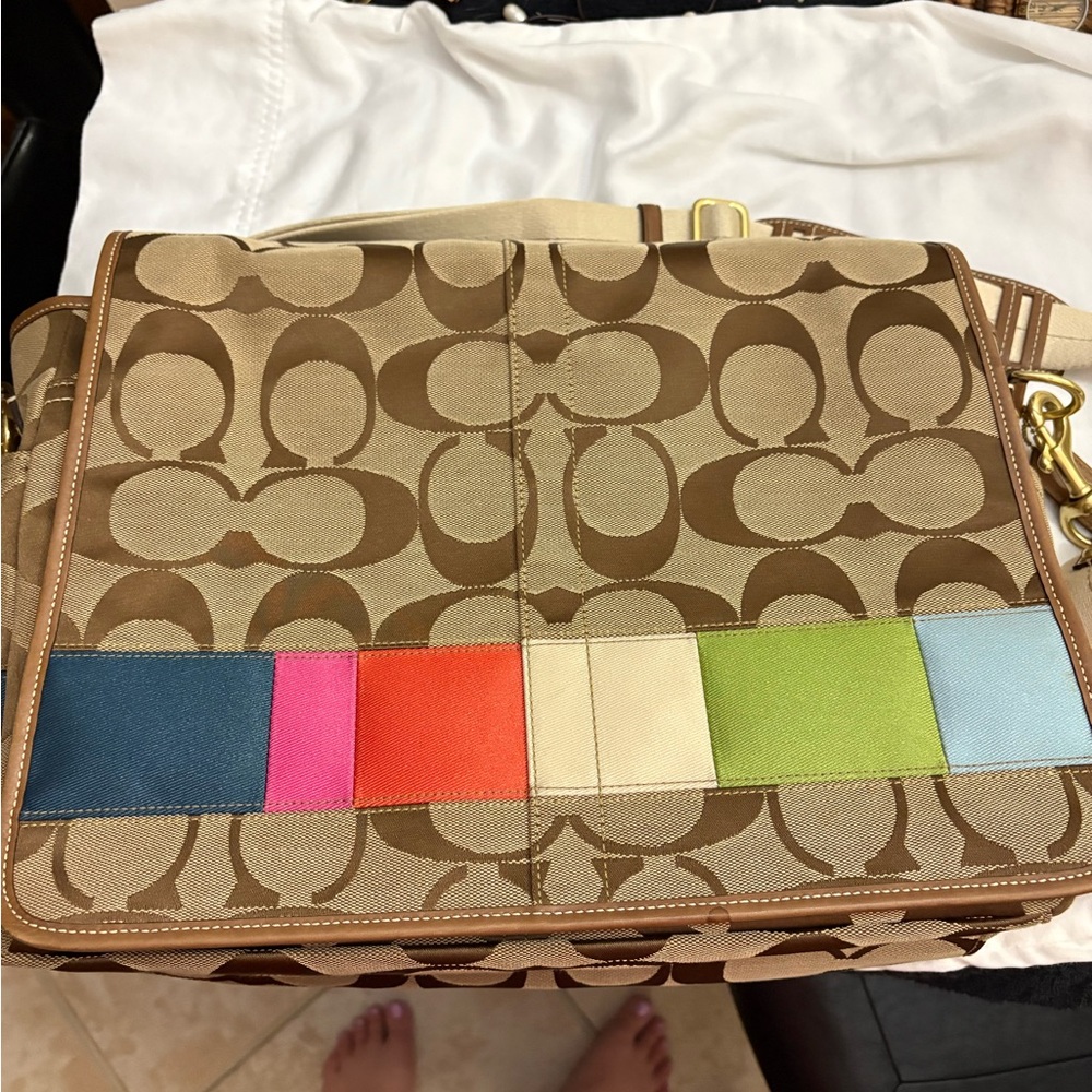 Coach Classic Multi Stripe Diaper Bag Large Lots Of Pockets Great Condition - Picture 8 of 11